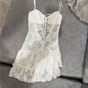 Festival White Lace Dress with Ruffle Hem